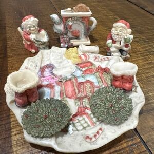 Vintage 1994 Popular Imports Santa Christmas Mini Resin Tea Set Made In USA